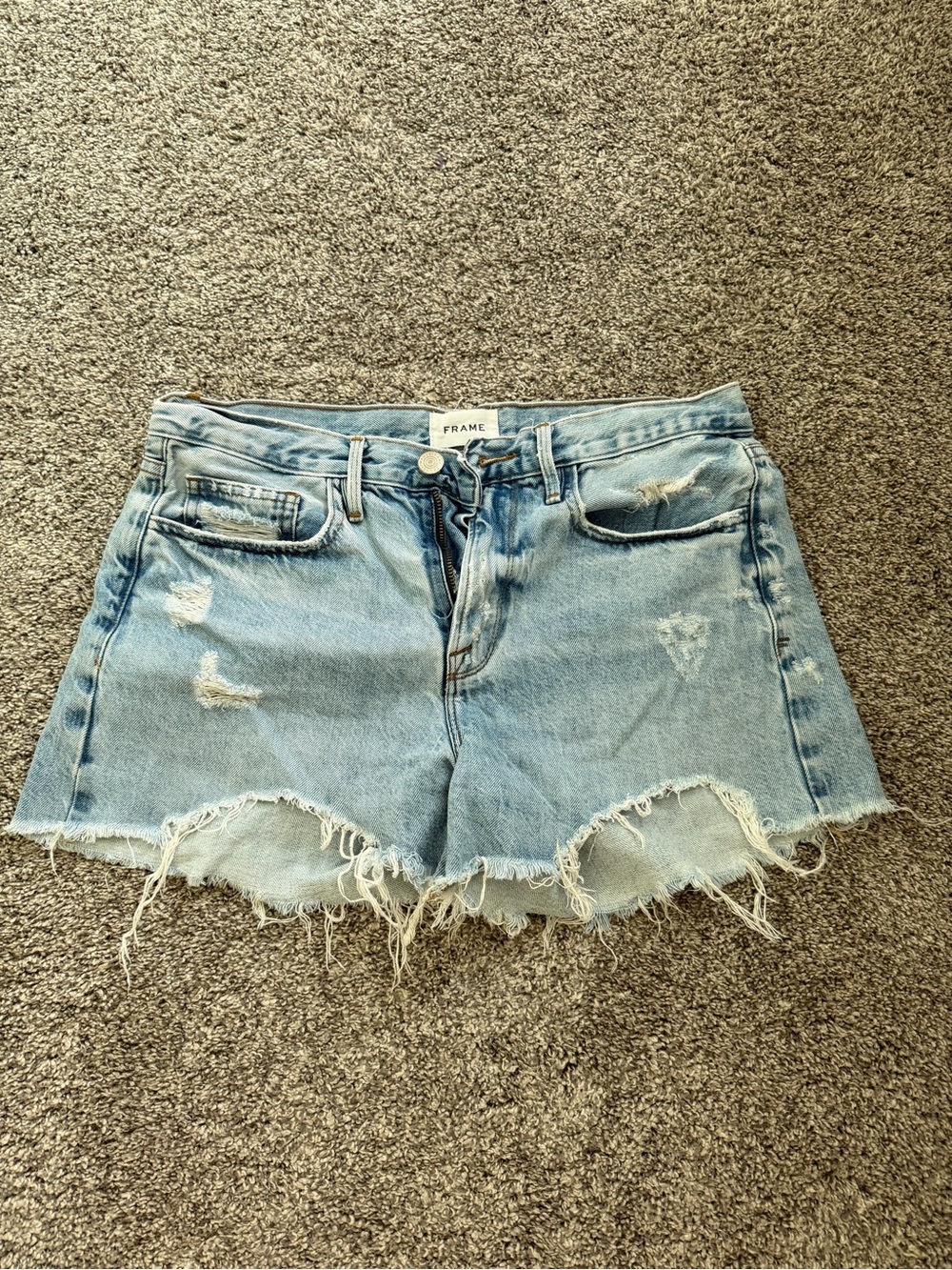 Frame Denim Light Wash Frayed Hem Distressed Jean Shorts